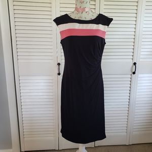 Connected Apparel Petite Side Ruche Color Block Dress
